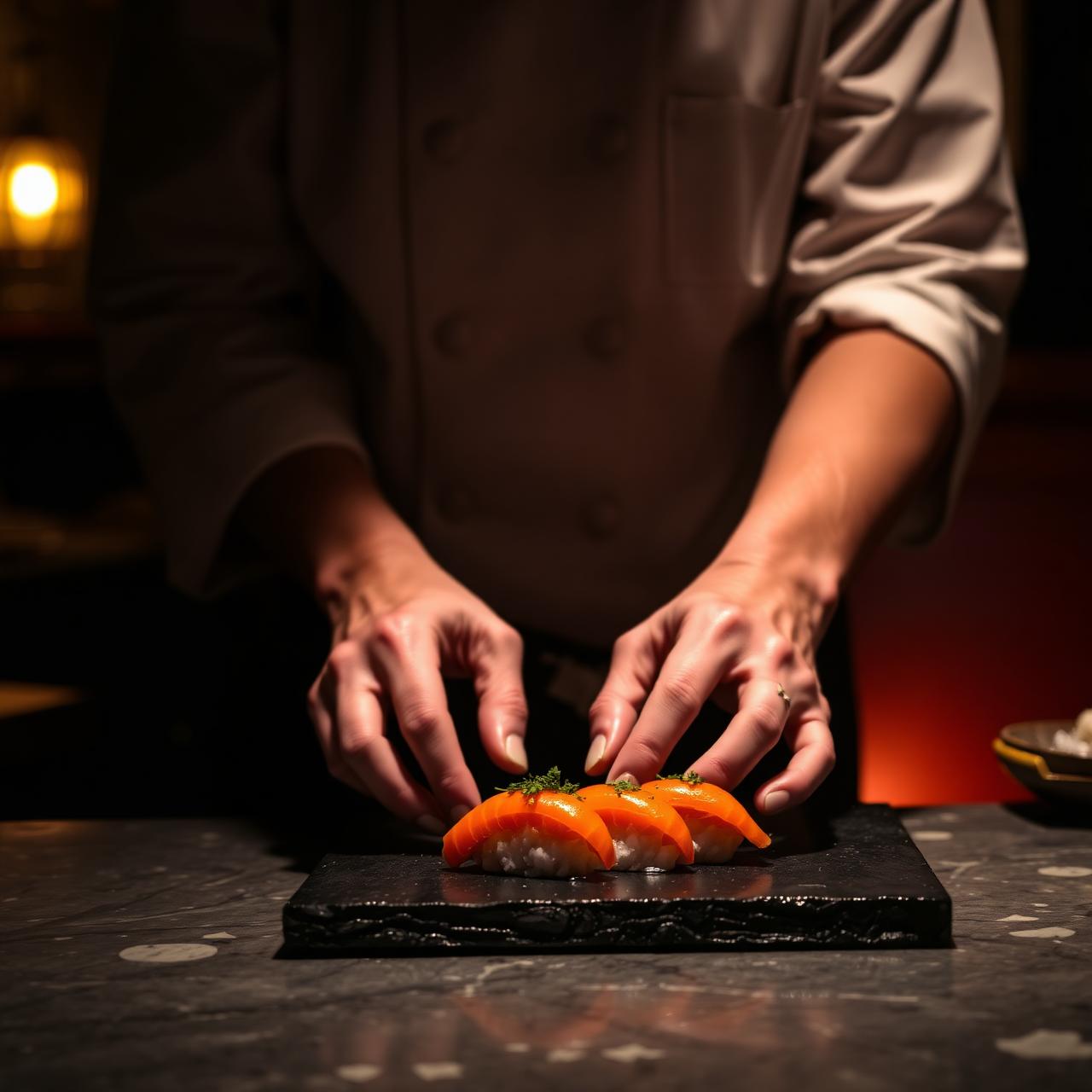 Chef plating sushi at Sakura Sushi